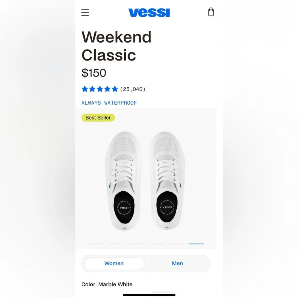 Vessi Weekend Classic Sneaker Womens’ 8 White Knit Casual Shoes, Teal Accents